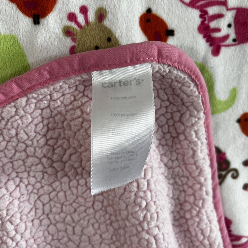 Carters Baby Security Blanket Lovey Pink Safari Zebra Monkey Giraffe Sherpa - Picture 4 of 4